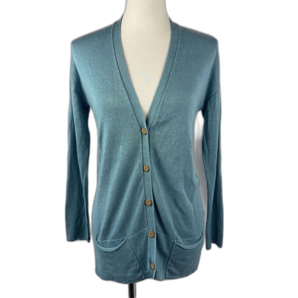 J.Jill Linen Blend Cardigan Size S Slouchy Pockets Beachy Coastal Grandma